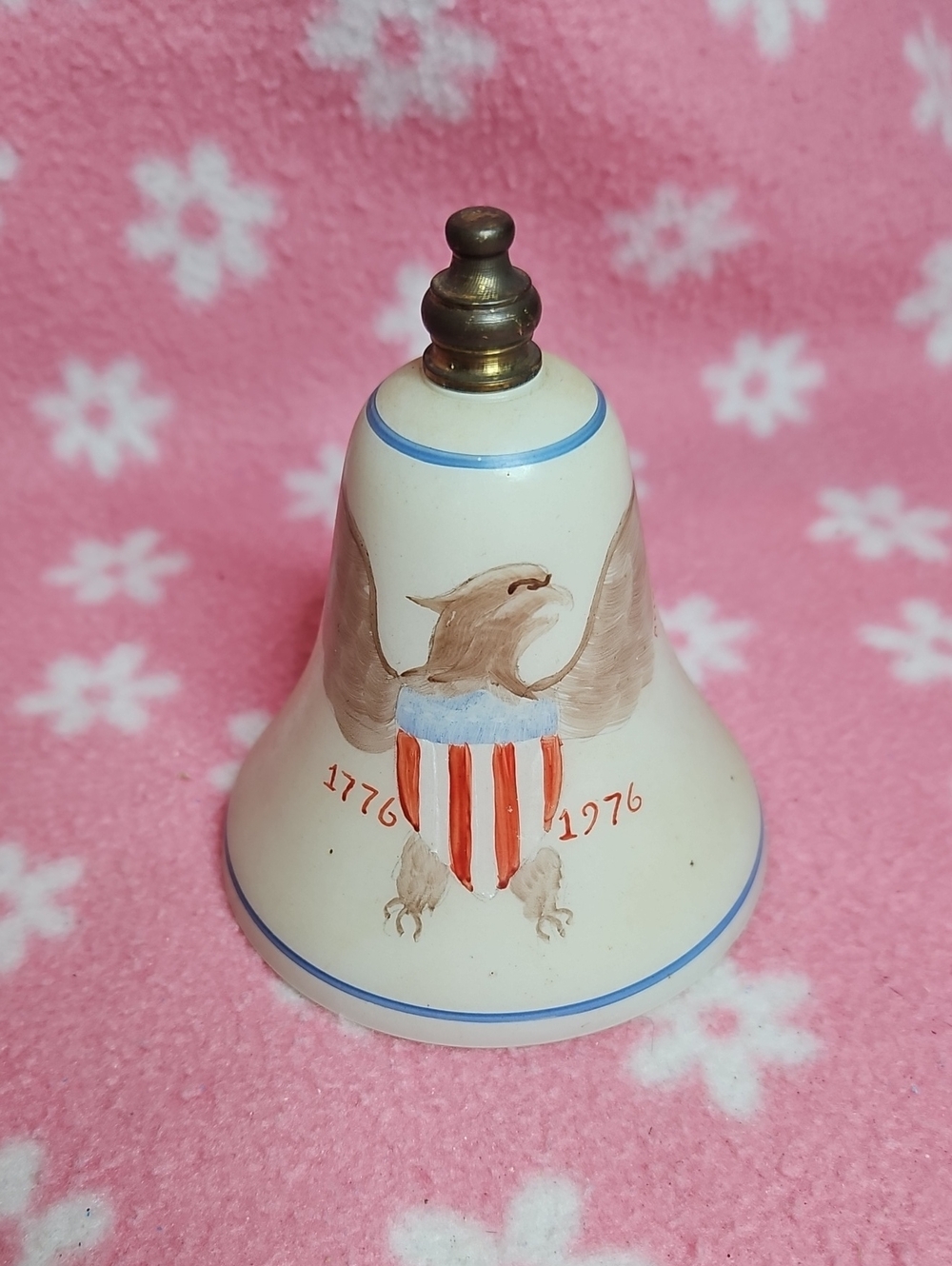 Erskine Hand-blown Glass Patriotic Eagle Bell in Cream and Red